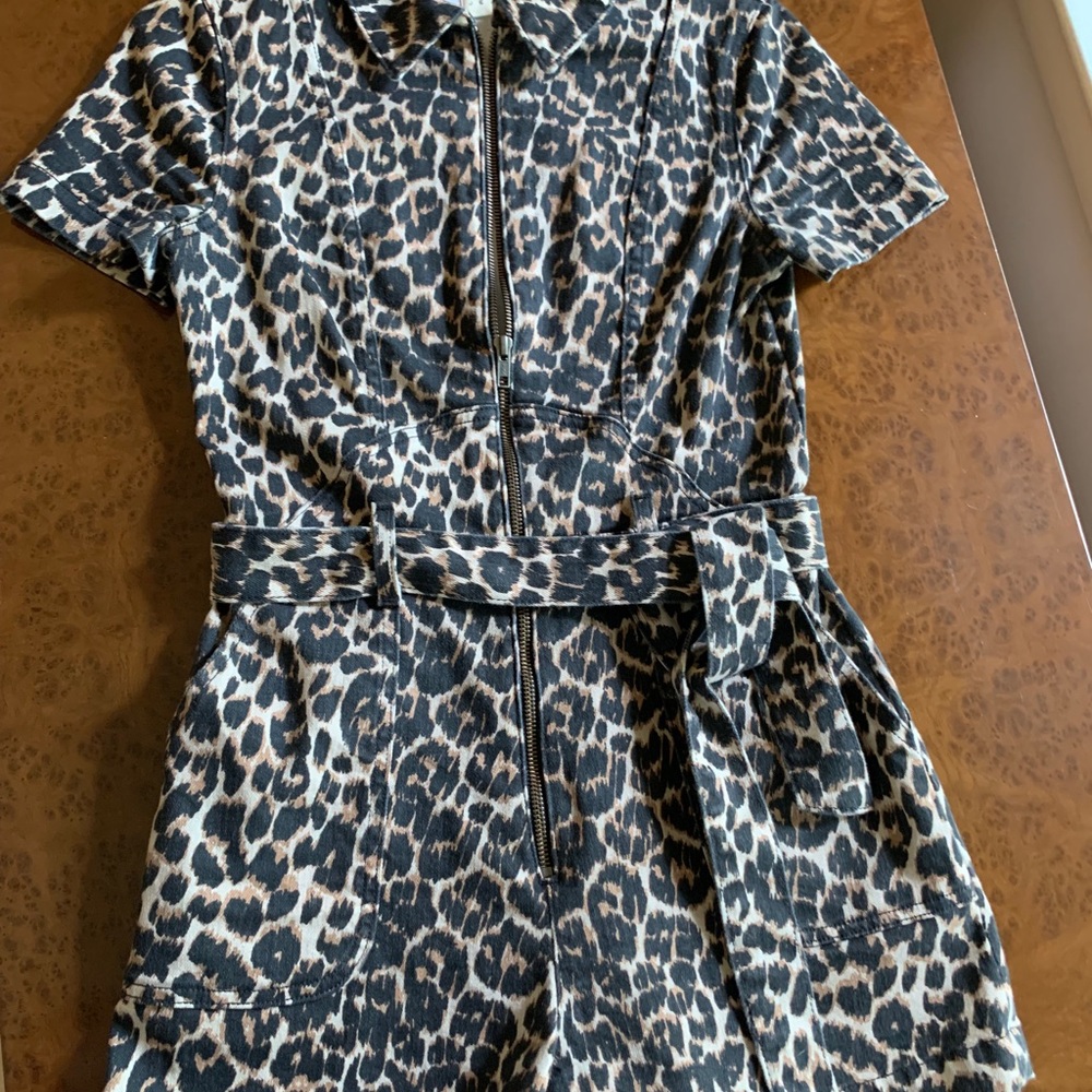 Alice and Olivia leopard denim romper